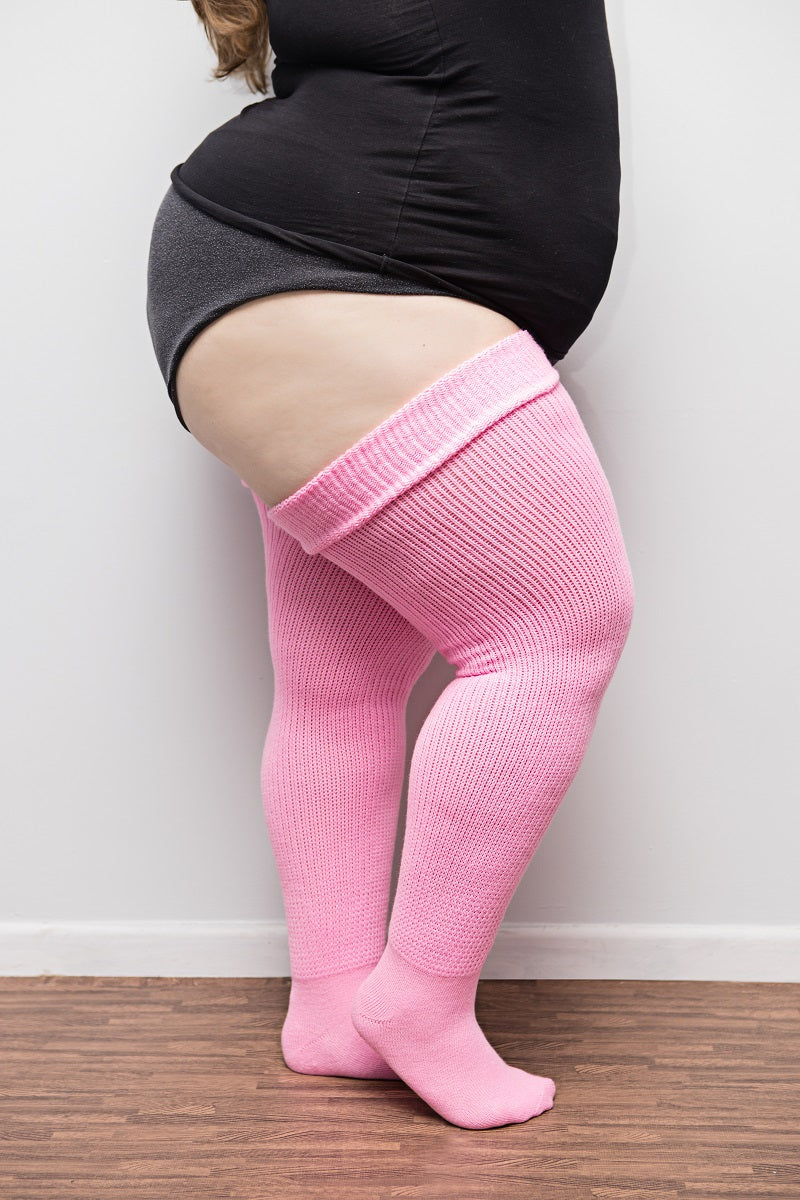 Pink thigh deals high socks